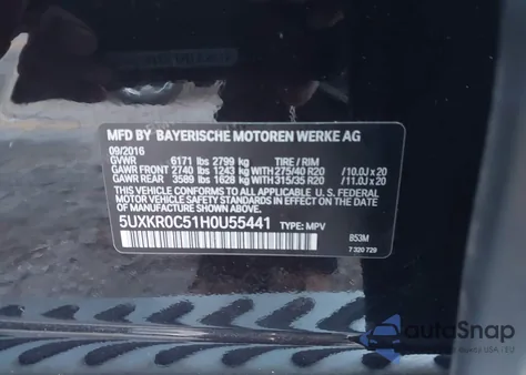 2017 BMW X5 xDrive35I из США, поврежденный, VIN 5UXKR0C51H0U55441